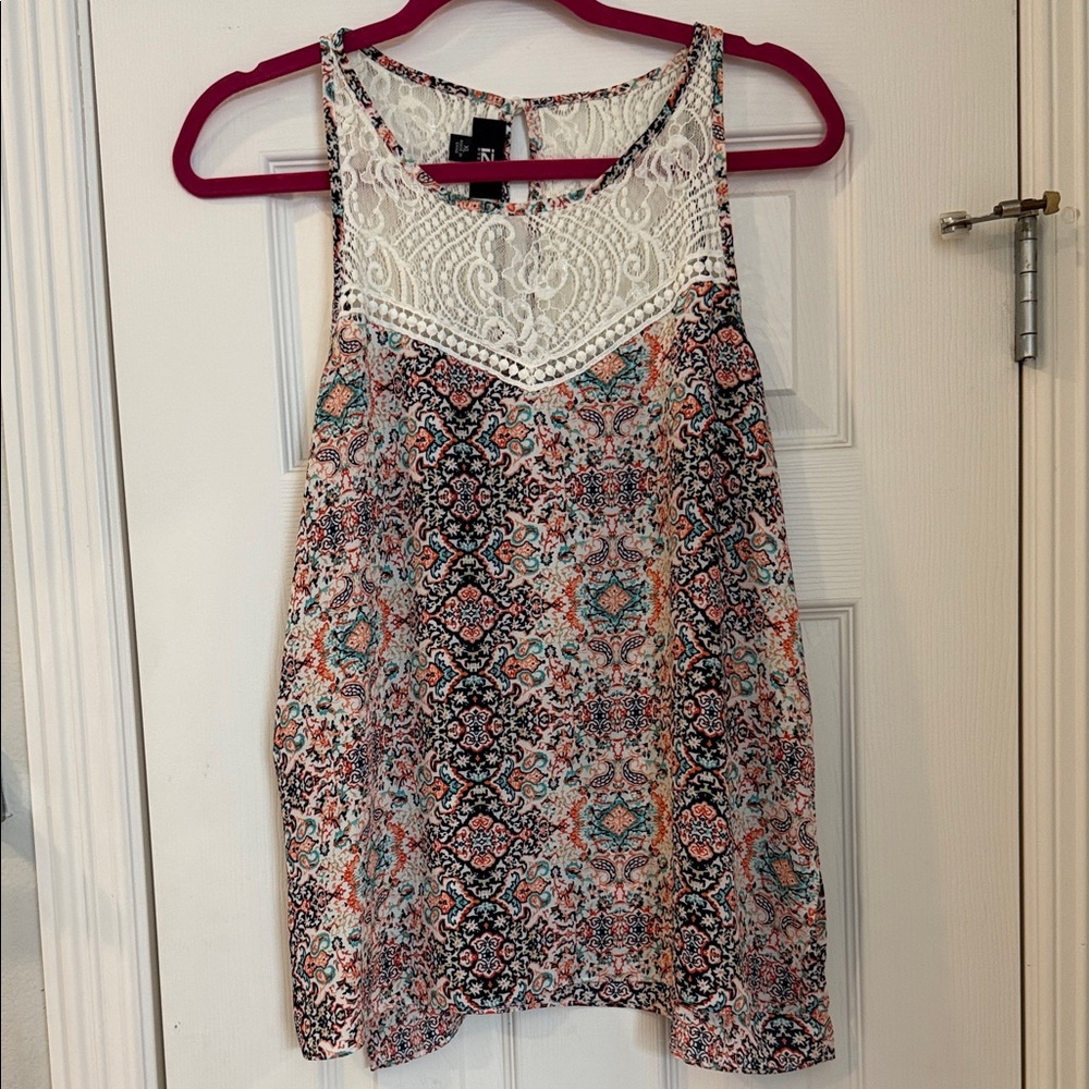 Iz Byer Multicolor Patterned Tank Top with Lace